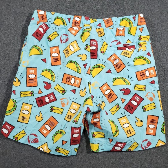 Taco Bell Hot Sauce Collection Swim Trunk Mens Small Blue Hot Fire Mild Novelty - Picture 2 of 6